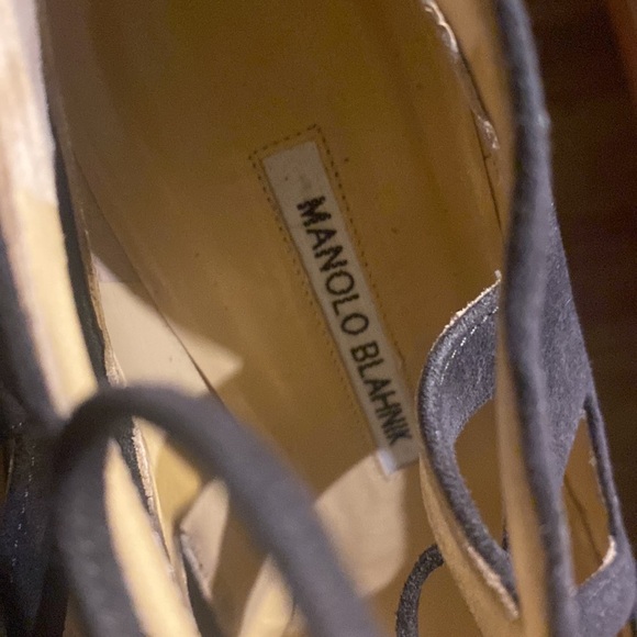 MANOLO BLAHNIK ASAKI BROWN SUEDE DOUBLE TIE point toe PUMPS 38.5 office formal - Picture 6 of 7